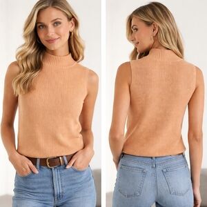 VINTAGE LL BEAN Sleeveless Sweater Womens Large Peach Cotton Minimalist Layering